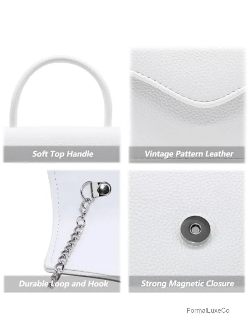 Faux Leather Clutch Purse with Handle and Removable Chain Evening Bag Wedding